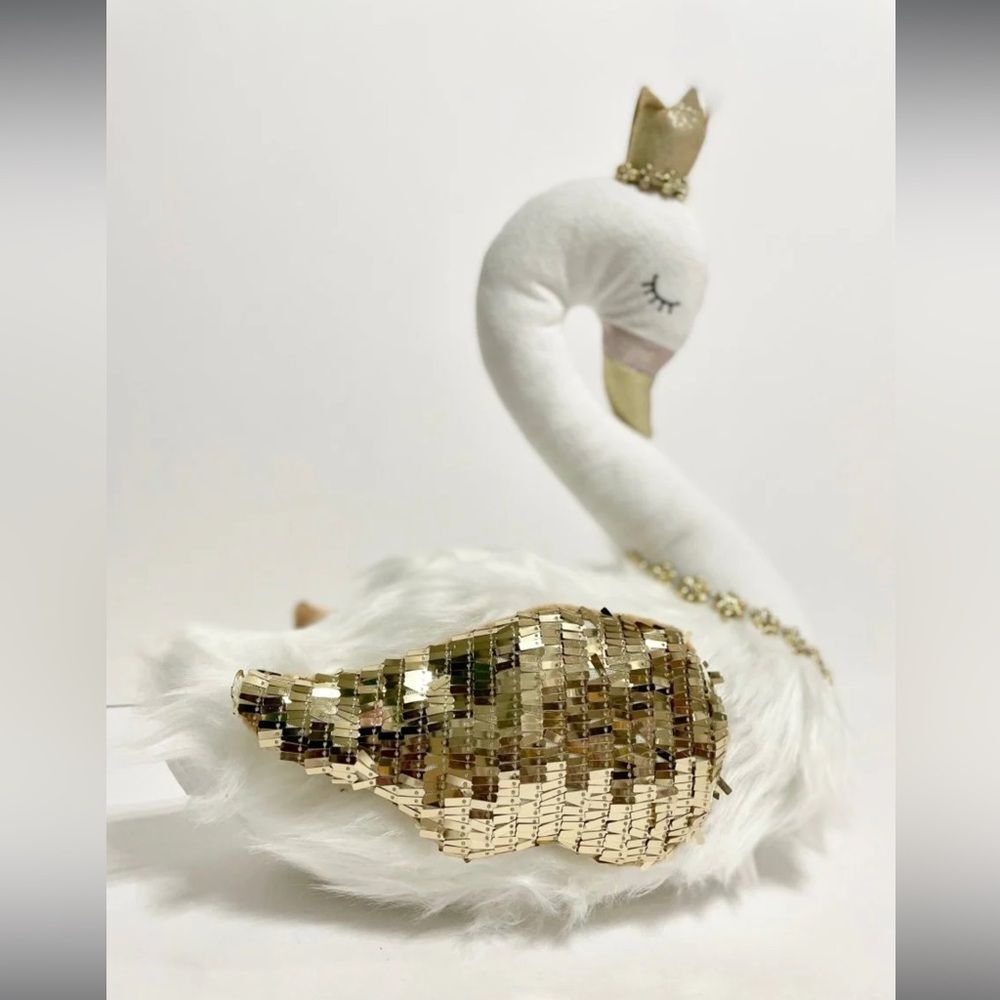Viral Sugarplum Dreams White Elegant Furry Swan With Glitter Accent Wing Crown